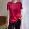 Gerades Sommer-T-Shirt aus Simulationsseide, Damen-Top, Satin, kurzärmelig, Rundhalsausschnitt, einfarbig, vielseitige Basis, Damenbekleidung, Damenhemden