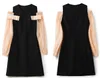 2023 Summer Black Contrast Colour Paneled Dress Manica lunga Girocollo Abiti casual al ginocchio W3L041908