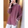 Blouses pour femmes élégant Chic à volants Patchwork Vintage Rose violet Pleuche dames hauts décontracté ample à manches longues t-shirt vêtements B263