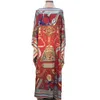 Ethnic Clothing Length 130Cm Bust 130 Cm Elegant Printed Silk Caftan Lady Dresses Loose Style Dashiki African Muslim Women Long Drop Dhkqc
