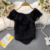 Bluzki damskie letnia bluzka dla kobiet Off-shoulder Ruffles bez rękawów gorsetowy top nieregularny seksowny damski Blusa modne w koreańskim stylu topy Drop