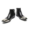 Italian Type Handmade Men's Iron Toe Snake Skin Genuine Leather Men Botas Hombre Punk Fashion Party Boots