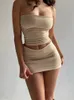 Криптографический платье с двумя кусочками элегантный сексуальный топ без бретелек с твердым урожаем и юбка 2 куска для женщин для женских модных координат, соответствующих наборам 230705