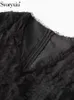 Robes Décontractées Svoryxiu Printemps Été Piste De Mode Noir Couleur Vintage Gaze Robe Midi Femmes Sexy Col En V Volants Taille Haute Mince