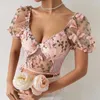 Women's Blouses Fashion Backless Women Blouse Corset Built In Bra Butterfly Embroidery Mesh Patchwork Lace-up Female Tops