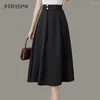 Saias Elegante Elegante Cintura Alta Plissada Casual Midi Feminina Verão Outono Escritório Senhora Roupa de Trabalho Solta Sólida Linha A Faldas