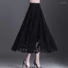 Spódnice Hollow Out Vintage spódnica z tiulu letnia damska elastyczna, wysoka talia siatkowa plisowana elegancka koreańska linia biurowa, damska