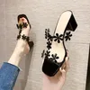 Sandálias 2023 Verão Moda Feminina Sapatos Mulher Flor Decoração Fivela Transparente Quadrado Salto Alto