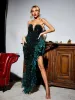 charmante backless veren cocktailjurken glitter groene lovertjes sexy avondjurken kant hoge split asymmetrisch feest prom speciale gelegenheden slijtage voor vrouwen