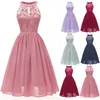 Kjolar Robe Femme Ete Rouge Dam Vintage Princess Blommor Spets Cocktail Halsring Party Aline Swing Dress Vestidos Elegante I lager