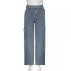 Jeans da donna Pantaloni dritti multitasche larghi da donna vintage a vita bassa da donna Pantaloni casual in denim lavato con elastico in vita per tutto il match