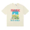 디자이너 T 셔츠 남성 반바지 패턴 탑 여름 짧은 소매 여성 의류 그래픽 티 Tshirt 힙합 편지 낙서 느슨한 셔츠 Rhude 인과 관계 짧은 바지