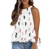 Damesblouses Dames Halter Mouwloos Vest Tops Retro Verenprint Onregelmatige Ruffle Zoom Zoete Blouse Zomer Losse Streetwear