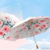 Parapluies 8 os manuel crème solaire UV parapluie pliant double face fleur parasol parapluie ensoleillé et pluvieux double couche revêtement noir