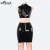 Vestidos de trabalho Habbris Fall Hollow Out Bandage Preto PU Couro Falso Vestido Ternos Sexy 2 Conjuntos de Duas Peças Feminino Minissaias Sem Mangas Crop Top