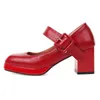 Dress Shoes Fashion Punk High Heels Pumps Woman Platform Red White Women's Strap Mary Janes Party Office Large Size