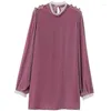 Blouses pour femmes élégant Chic à volants Patchwork Vintage Rose violet Pleuche dames hauts décontracté ample à manches longues t-shirt vêtements B263