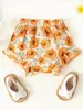 Ensembles de vêtements Yixuyo Infant Baby Girls Outfit Summer Bow Tie Sleeve Ribbed Romper Tops Floral Print Shorts Set