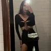 Robes décontractées Sexy découpé Long noir pour les femmes soirée tenue de club maille insérer dos nu haute fente Maxi robe