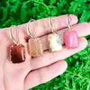 Necklace Earrings Set KOMI Square Shaped Pink Stone Topazs Aventurine Chain Pendant Dangle Jewelry For Woman Gift