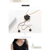 Pendant Necklaces Zircon Black Rose Flower Long Necklace Sweater Chain Fashion Metal Crystal Adjusted Jewelry Drop Delivery Pendants Dhnnd