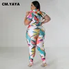 Pantaloni taglie forti da donna CM YAYA Camicia e leggings stampati a maniche corte Set 2023 Estate in due pezzi 230705