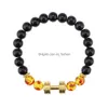 Beaded New Arrival Lava Rock Beads Bracelets With Gold Dumbbell Amber Lampwork Glass Stretch Bangle For Women Men Fashion Jewelry Dr Dhzzf