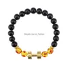 Perlen Neue Ankunft Lava Rock Perlen Armbänder Mit Gold Hantel Bernstein Lampwork Glas Stretch Armreif Für Frauen Männer Mode schmuck Dr Dhzzf