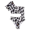 Menas de banho feminina Sexy Bathing Suit de banheira acolchoada estampa de leopardo de um ombro de biquíni de biquíni suprimentos de verão