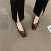 Chaussures Habillées À Talons Pour Femmes Rétro Bout Carré En Été Racine Français Casual Med Pompes Cuir Marron