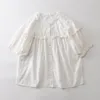 Women's Blouses Sweet Cotton Short Puff Ruffled Sleeve O Neck Shirt Mori Girl Japanese Vintage Edwardian Kawaii Cute Lolita Casual Top