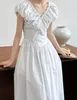 French Waist Waist Open Back V-Neck Dress Women's Elegant and Elegant Sleeveless Pleated Long Dress 9979