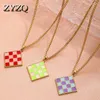 Hänge Halsband ZYZQ Ins Creative Colorful Oil Drop Checkerboard Halsband För kvinnor Enkel fyrkantig ritbräda Nyckelbenskedja Smycken