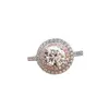 Cluster Rings S925 Prata Rosa Diamante Cor Moda Personalizado Micro Embutido Simulado Princesa Feminina