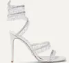 2024 Summer Cleo Crystals Embellished Heels sandals Rhinestone white Evening shoes women high heeled Luxury Designers Wraparound Dress shoe