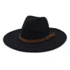 Kobiety mężczyźni brytyjski styl zimowa wełniana czapka Fedoras 9.5CM szerokie rondo Panama Jazz kapelusze kościół ojciec chrzestny Sombrero czapki