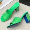 2023 Designer Pure color Square head Slides slippers Womens Luxury 100% leather outdoor Colorful fashion Sandals ladys sexy shallow mouth High-heeled slipper shoes