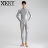 水着 XCKNY サテン光沢のある男性フロントジッパー長袖ズボンタイツシルク滑らかなサーフィンスーツヨガスポーツウェア多目的ボディスーツ 230705