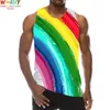 Débardeurs pour hommes Débardeur arc-en-ciel pour hommes Impression 3D Haut motif sans manches coloré Gilet graphique T-shirts multicolores Sport Gym Réservoirs de plage 230705