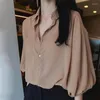 Blusas Femininas Lucyever Vintage Khaki Soltas 2023 Casual Bolso Lanterna Manga Camisas Femininas Cor Sólida Streetwear Blusas Tops