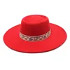 Style britannique hommes femmes laine feutre Fedoras chapeau 9.5 CM large bord plat melon Jazz église casquette dames élégante robe chapeaux