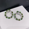 Hoop Earrings 925 Sterling Silver Inlaid 3 Carat Natural Diopside Women's Daily Commuting Holiday Party