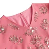 2023 Summer Pink Solid Color Dress Short Sleeve V-Neck Sequins Knee-Length Casual Dresses W3L041001