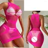 Vestidos Casuais Y2K Sexy Feminino Mesh Oco Trajes de Lingerie Rede de Arrastão Elasticidade Minivestido Bodysuits Eróticos Pijamas Roupas