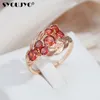 Syoujyo Red Shiny Stone Stone Rings for Women 585 Rose Gold Color Elegant Vintage Bride Wedding Jewelry Party Best Gift