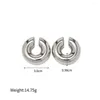 Hoepel oorbellen roestvrij staal dikke cilindrische buis holle voor vrouwen oor clip stevige metalen geometrische ronde mode-sieraden