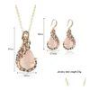 Gioielli vintage strass da sposa nuova moda oro rosa opale cristallo pavone collana orecchini set di gioielli per le donne goccia Dh0Db