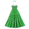 Sukienki na co dzień damski kardigan z klapami Polka Dot zielony Halter Neck bez pleców seksowna duża huśtawka sukienka retro Vintage Sweet L5