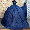 Marineblau glänzendes Schatz-Ballkleid Quinceanera-Kleider Vestidos De 15 Anos Perlenmode Glitzer-Geburtstags-Prinzessin-Partykleider