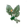 Broches Prachtige Retro Groene Zirkoon Bladeren Vrouwelijke Licht Luxe Creatieve Emaille Bug Broochpins Voor Unisex Jasje Corsage